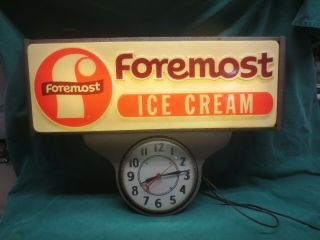 Rare Vtg/antique Foremost Dairy Ice Cream Lighted Box Sign Clock - Sioux Falls Sd