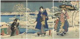 Hiroshige Ii,  Toyokuni Iii,  Beauty,  Japanese Woodblock Print,  Snow