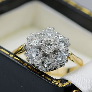 Antique 18ct Yellow Gold & Platinum 1.  22ct Diamond Daisy Cluster Ring