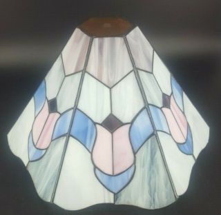 Vintage Slag Stained Leaded Glass Lamp Shade Tiffany Style Tulip Floral
