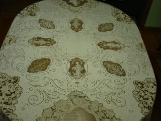 Antique Italian Mixed Lace Hand Made Tablecloth Rare 84 " Round Figural,  Birds,