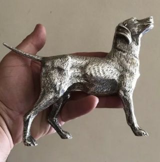 Antique Or Vintage Large Solid Silver Hunting Pointer Dog Puppy Figure Statue