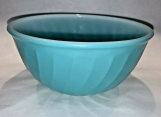 Vintage Fire King Rainbow Pastel Turquoise Teal Blue 7 " Swirl Glass Mixing Bowl