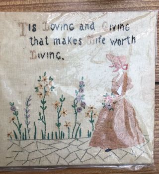 Vintage Crinoline Lady Embroidery Sampler? Mounted 26cm Sq