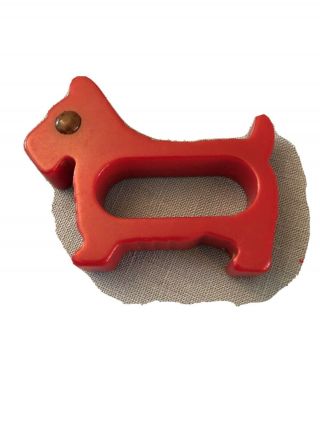 Vintage Red Bakelite Scottie Dog With Yellow Eye Napkin Ring