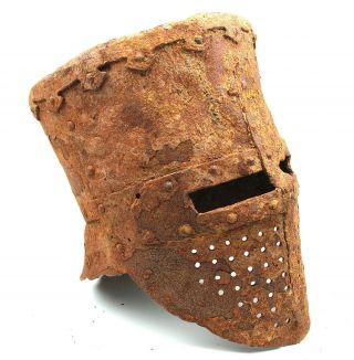 Ancient Rare Medieval European Heavy Iron Battle Helmet Topfhelm 14 - 16th AD 2