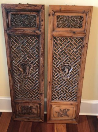 Antique Chinese Qing Dynasty Hand Carved Door Panels One Of A Kind