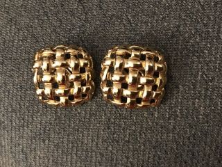 Vintage Givenchy Clip On Earrings,  Woven,  Gold Tone,  Signed.