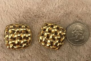Vintage Givenchy Clip On Earrings,  Woven,  Gold Tone,  Signed. 2