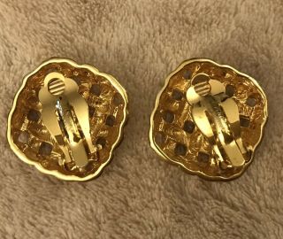 Vintage Givenchy Clip On Earrings,  Woven,  Gold Tone,  Signed. 3