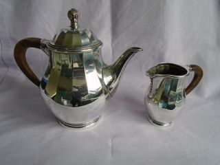 Art Deco French 950 Grade Silver Teapot & Milk Jug Olier & Caron 968 Grams Total