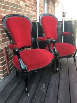 Victorian Red Velvet Parlor Chairs;vintage Victorian;1880 - 1899;rare;moving