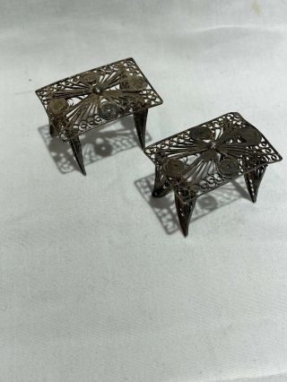 Vintage Silver Filigree Miniature Doll House Furniture Stands Benches
