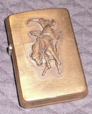 Vintage 1994 Solid Brass Marlboro Man Bucking Bronco Cowboy Zippo Lighter