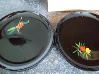 Vintage Set Of Lacquer wood plates with wooden box 2