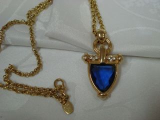 S26 - Vintage Nolan Miller Blue Glass Faux Pearl Rhinestone Pendant 36 " Necklace