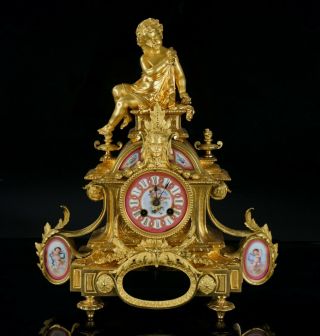 Antique French S.  Wartenberg Paris Ormolu Sèvres Porcelain Mantel Clock C1860