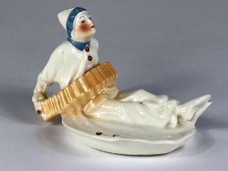 Vintage Art Deco Czech Ceramic Clown W/accordion Ashtray / Trinket Dish Figural