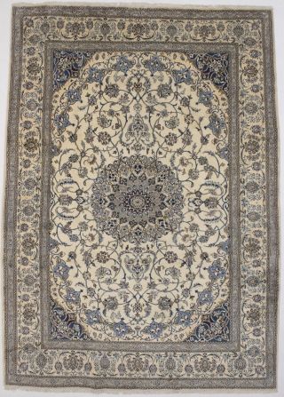 Vintage Classic Floral Thick Pile 8x12 Handmade Nain Kashmar Oriental Rug Carpet