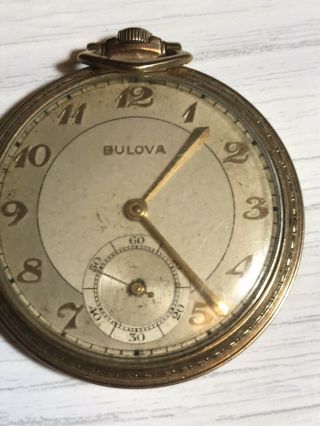 Vintage Bulova 10k Gold Rgp Pocket Watch 17 Jewel