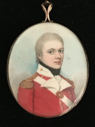 Revolutionary War Hand Painted Redcoat British Officer & Wife Gold Pendant 1700’
