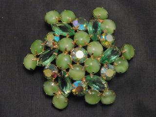 Spring Green Vintage Juliana D&e Iridescent Glass Rhinestone And Cabochon Brooch