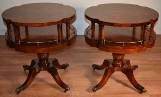 1920 Antique English Regency Solid Mahogany Inlaid Pair Side Tables / End Tables