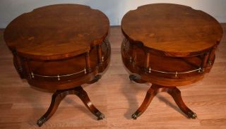 1920 Antique English Regency Solid Mahogany Inlaid Pair side tables / end tables 2