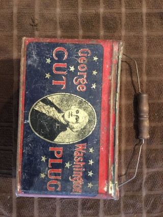 Vintage George Washington Cut Plug Tobacco Tin,  Lunch Box Style,  Wood Handle