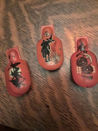 3 Vintage Halloween Small Metal Clickers With Great Witches 2.  75 Inches