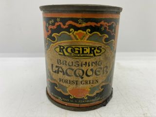Old Gas Oil Vintage Nos 1920’s Rogers Lacquer Advertising Paint Can Forest Green