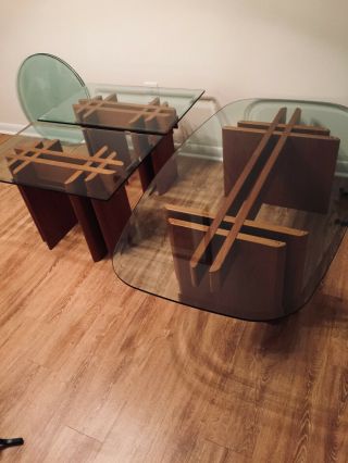 Gustav Gaarde For Trekanten Danish Teak Glass Top Coffee Table & Two End Tables