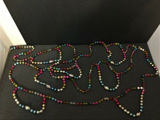 Vintage Christmas Mercury Glass Beaded Garland Faceted Multi Color Japan 8.  5 Ft
