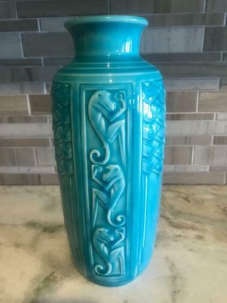 Antique Rookwood Art Pottery 6638 11 " Turquoise Blue Art Deco Monkey Vase 1939