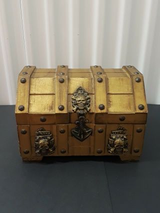 Vintage Wood Pirate Chest.  With Skull Head Figures.  No - Reserve.