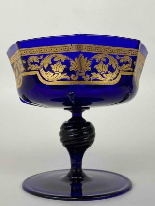 Antique 19thC Venetian Murano Blown Glass Purple Cobalt Gilt 50pcs Set Bowl Cups 2