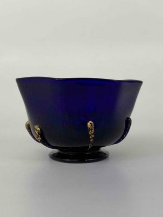 Antique 19thC Venetian Murano Blown Glass Purple Cobalt Gilt 50pcs Set Bowl Cups 3