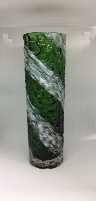 Vintage Whitefriars ? Green & White Bark Vase Mid - Century 1970s 8 Inch