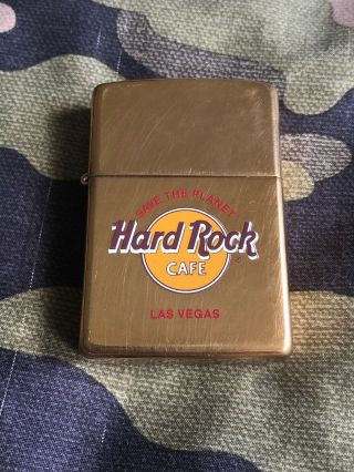 1995 Vintage Zippo Lighter Hard Rock Cafe Brass Las Vegas Save The Planet