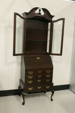 Ethan Allen Queen Anne Style Georgian Court Secretary With Bookcase Lighted
