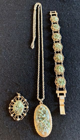 Vintage Antique Gold Tone Art Deco Necklace,  Pendant And Bracelet