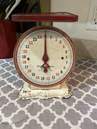 Shapleigh Hardware Jersey Red Cream Kitchen 25 Lb Scale Rustic Shabby Chic Vtg