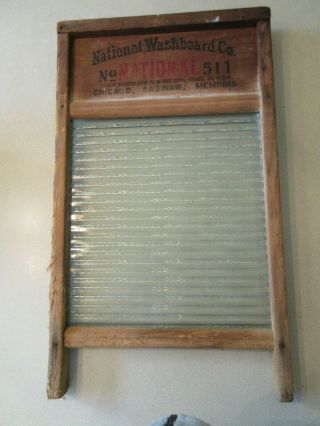 Vintage Antique National Wood And Glass Washboard No.  511