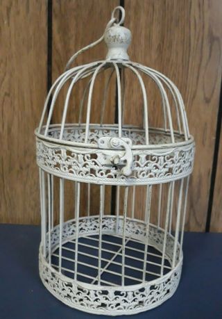 Vintage Shabby Chippy White Metal Bird Cage