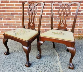Antique Pair Philadelphia Pennsylvania Gothic Chippendale Chairs