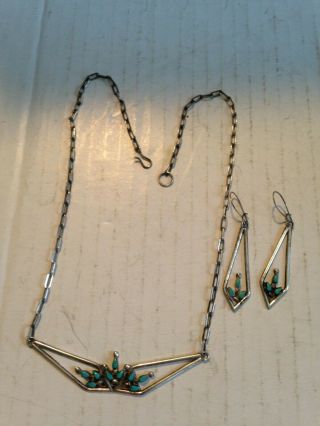 Vintage Hand Crafted Sterling Silver & Turquoise Pendant & Earring Set