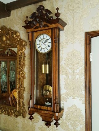 Antique 2 Weight Vienna Regulator Wall Clock Walnut Case