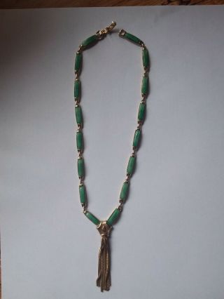 Vintage Kramer Real Jade Goldtone Necklace With Tassel.