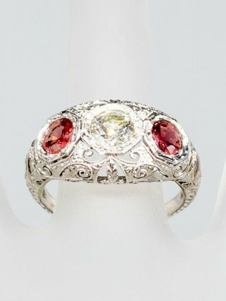 Antique 1920 $5000 1.  60ct Old Cut Diamond Orange Sapphire Platinum Filigree Ring