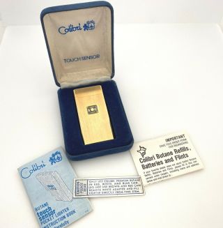 Vintage Colibri Touch Sensor Butane Pocket Lighter W Box & Instruction Sheet